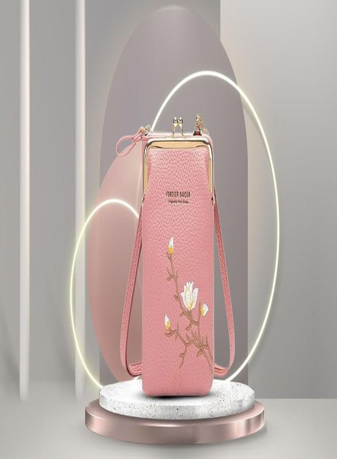 Bago Crossbody Phone Bag for Women & Girls | Stylish Faux Leather Mini Sling Bag | Mobile Phone Holder Wallet Pouch with Zipper | Small Shoulder Purse with Strap & Card Slots Pink - Image 4